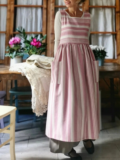 Pink and Cream Striped Apron