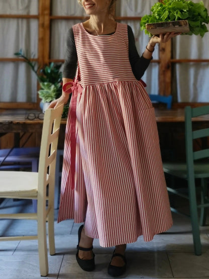 Cherry Red Striped Kitchen Apron