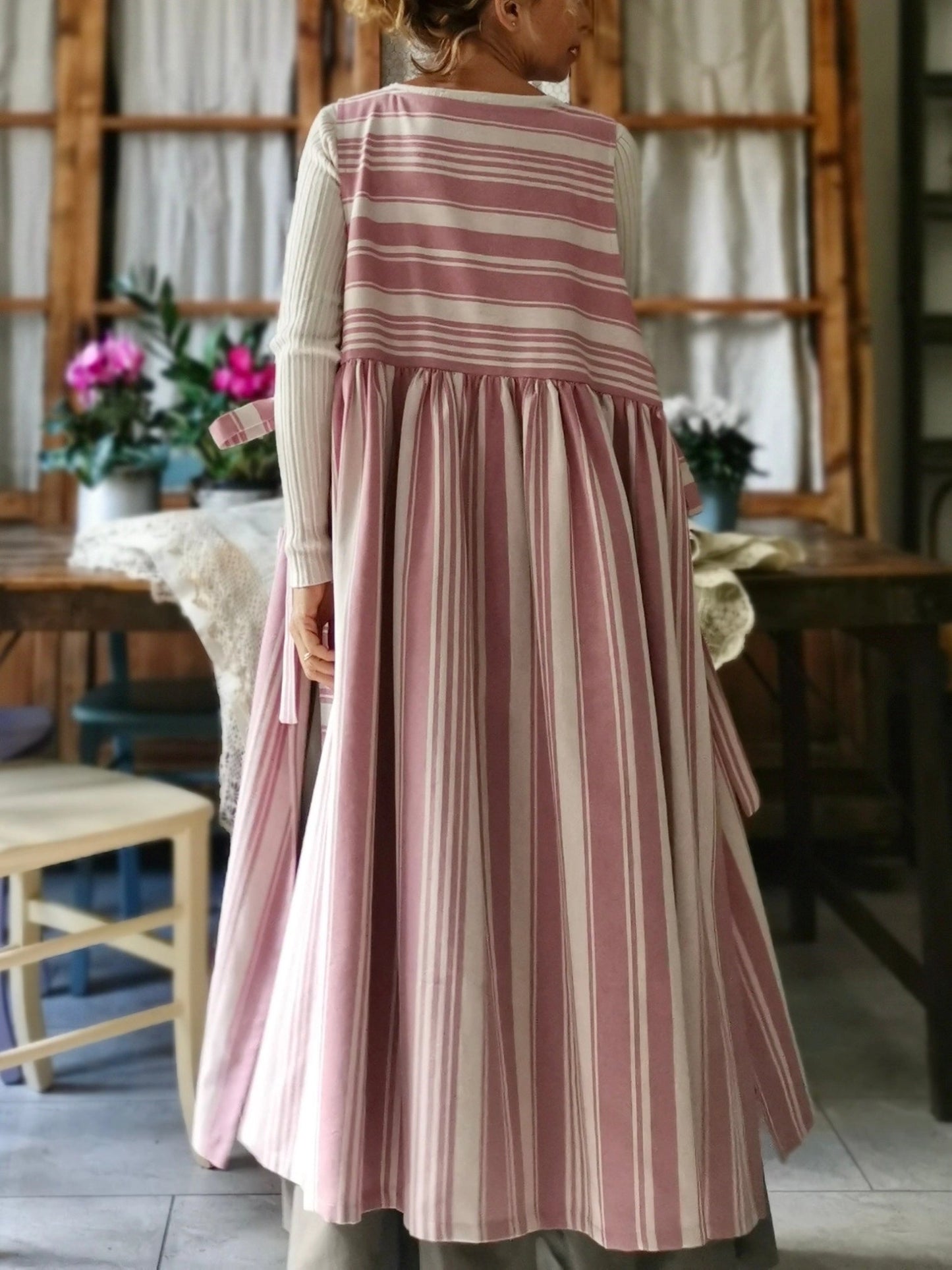 Pink and Cream Striped Apron