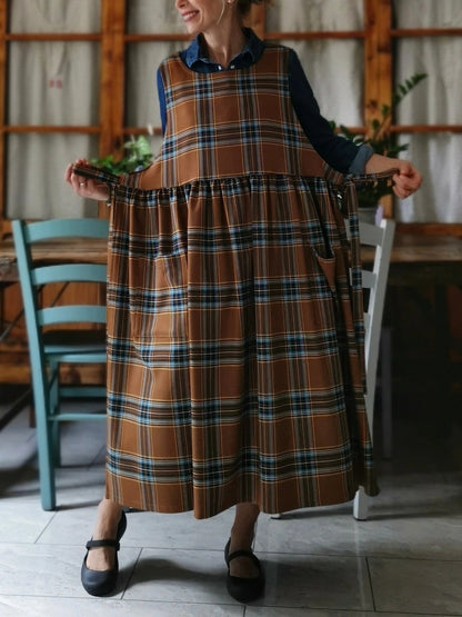Brown and Blue Tartan Apron