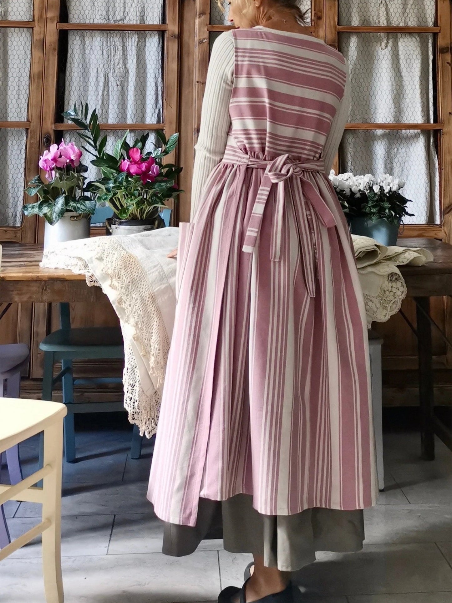 Pink and Cream Striped Apron