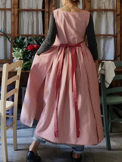 Cherry Red Striped Kitchen Apron